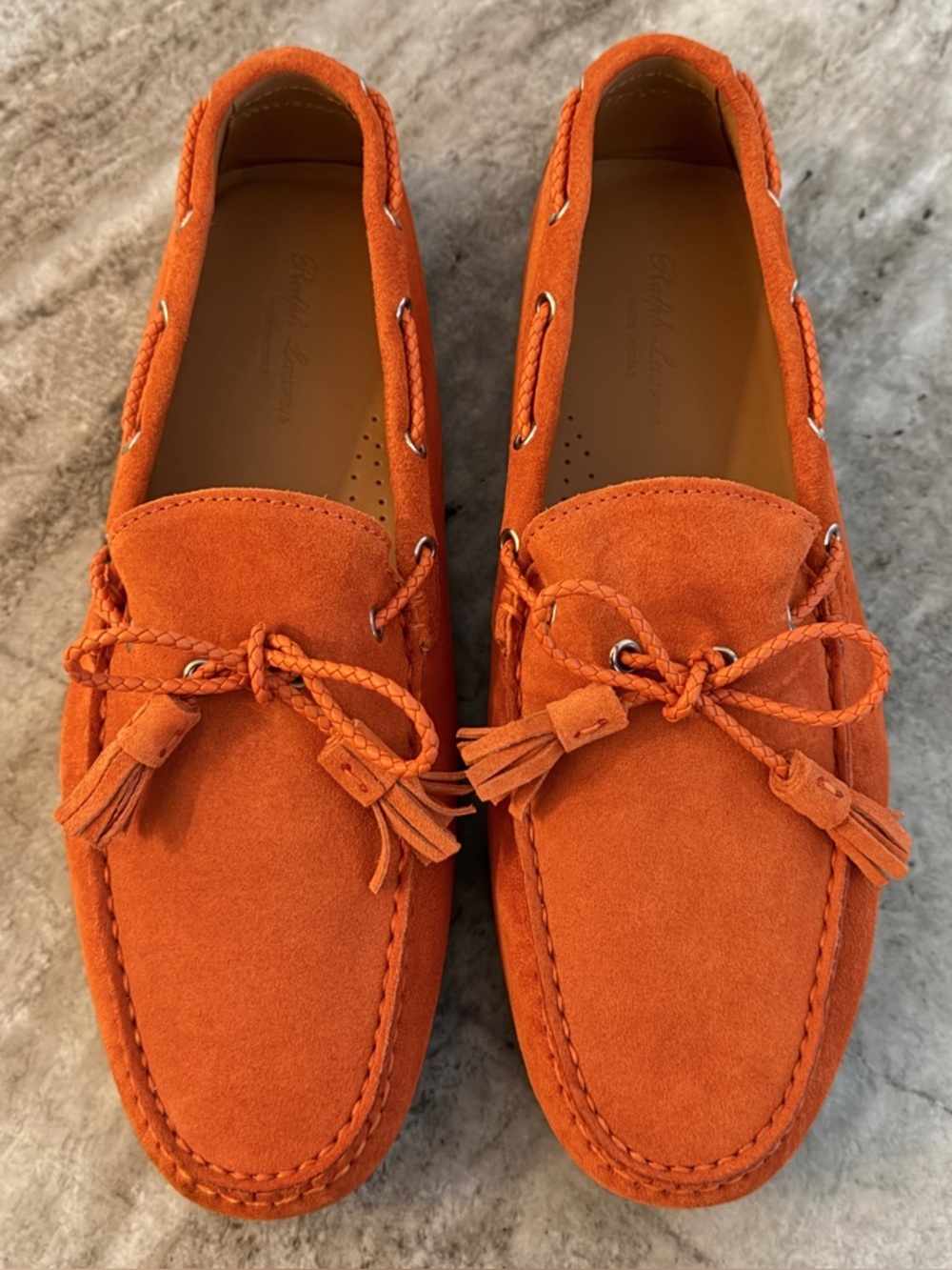 Ralph Lauren Purple Label Harold Tassel Driver Loafer 9.5 Orange Suede Moccasin